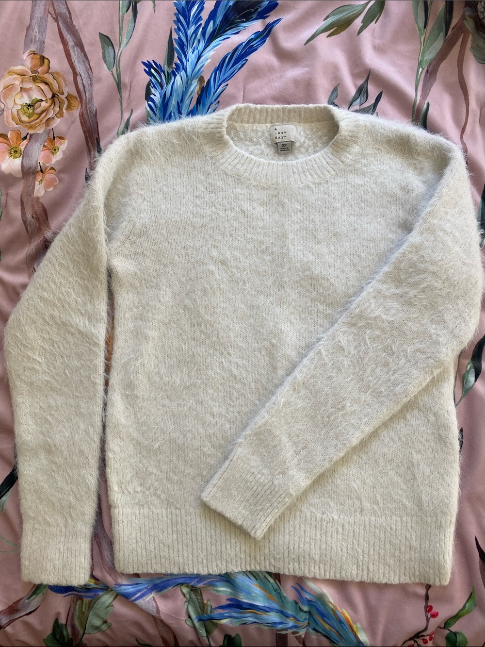 a new day Cream Fuzzy Crew Neck Sweater
